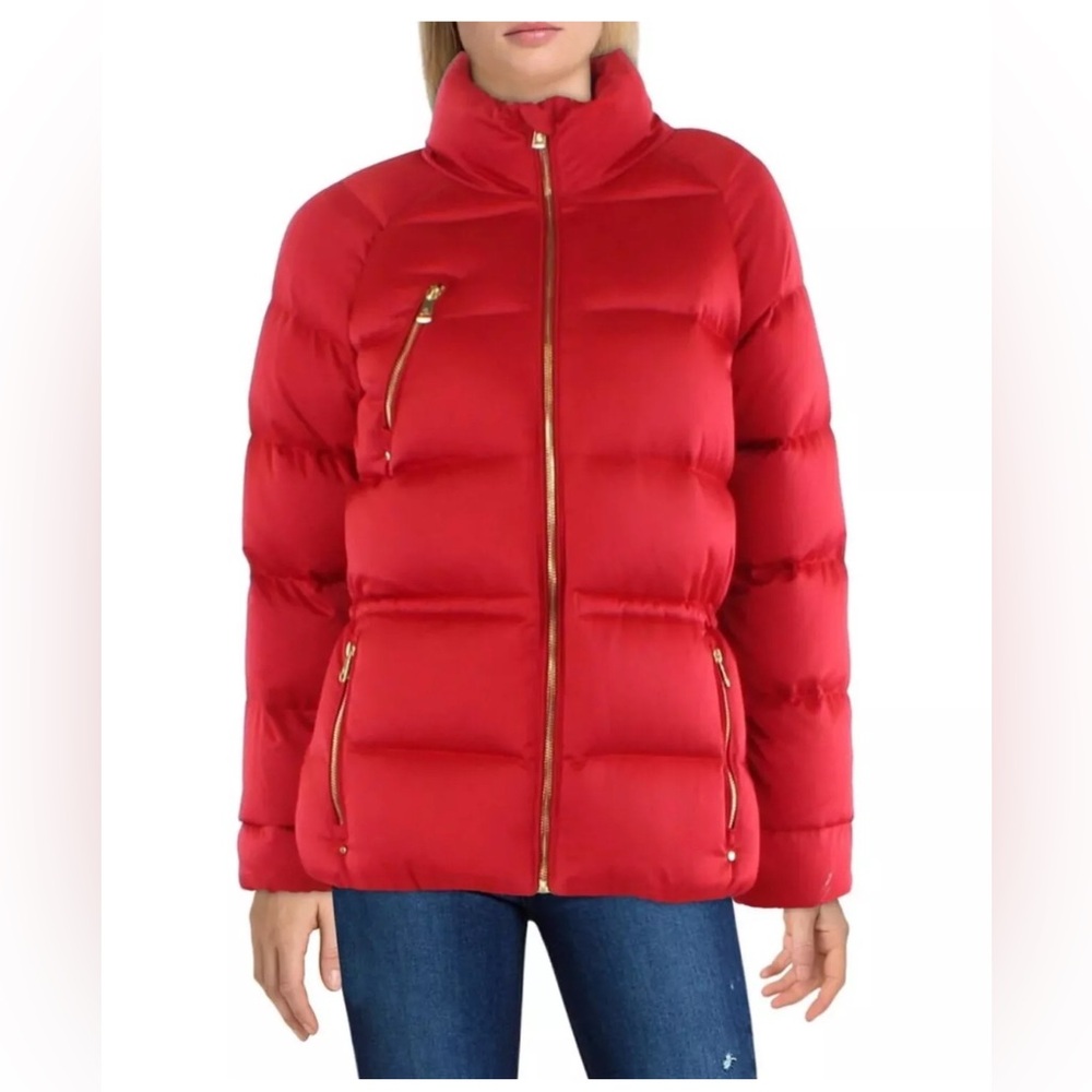 LAUREN RALPH LAUREN Women's Lipstick Red Satin Down Puffer Jacket Small NWOT$295